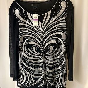 INC International Concepts black nylon tunic with white embroidered pattern. XXL